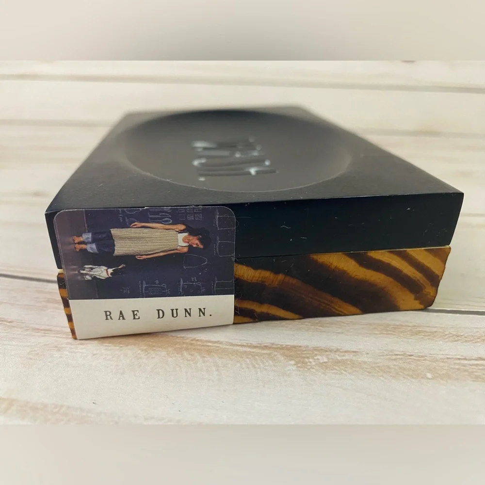Rae Dunn WASH Black Soap Dish Wooden Base NWT